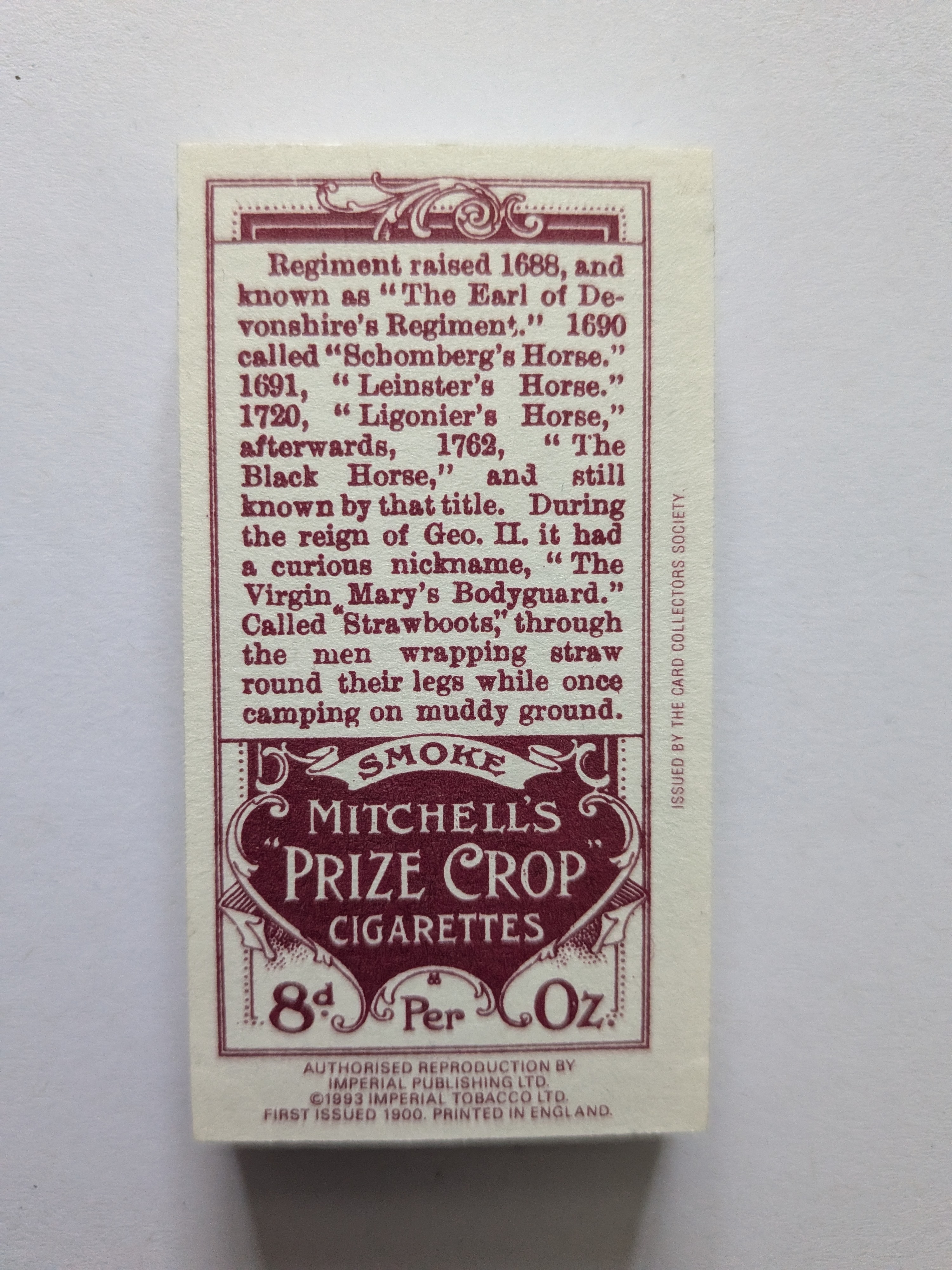 Photo of the back of these Regimental Crests, Nicknames and Collar Badges trade cards